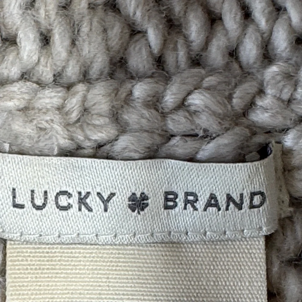 Lucky Brand Cream Knit Beanie with Pom-Pom